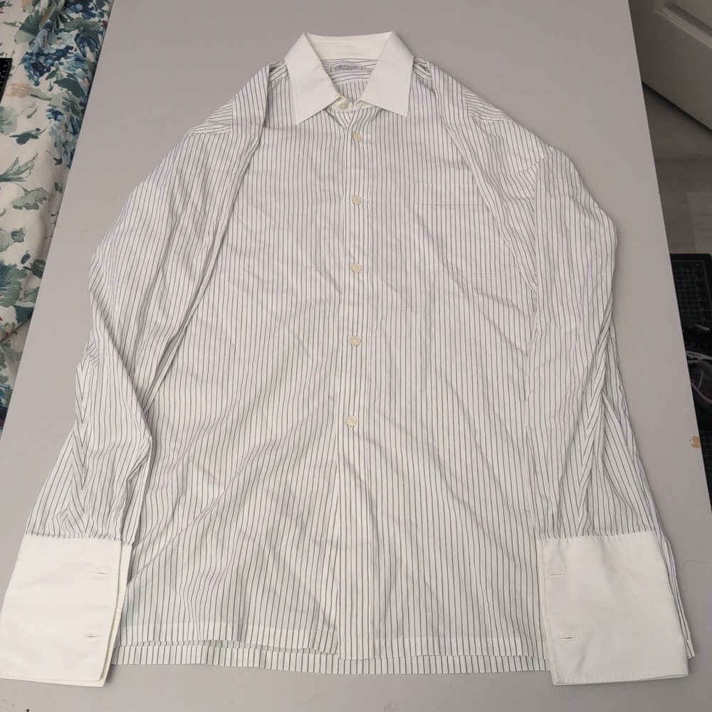 Charvet 28 Place Vendome Paris White and Gray Striped Dress Shirt